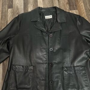 Apostrophe Dark Leather Trench Coat